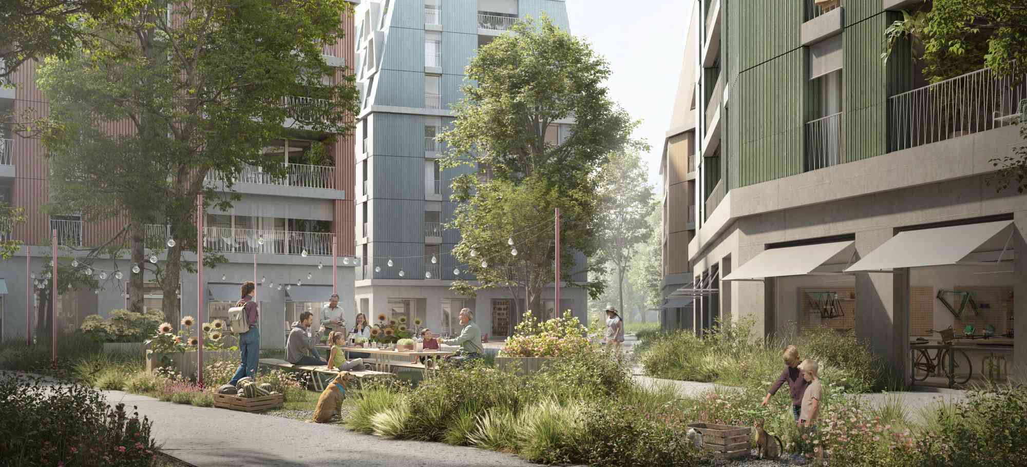 Innenhof im Torfmatt-Quartier: Ruhe, viel Gr&uuml;n, hohe Lebensqualit&auml;t.